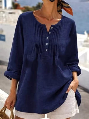 Casual Button Detail Long Sleeve Linen Shirt in Yellow, editorial view
