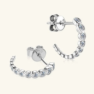 Silver moissanite pavé hoop earrings with butterfly backs