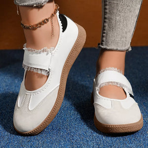 Round Toe Slip-ons in Black, close-up detail