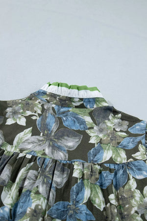 Botanical print cotton shirt with ruffled collar and sleeves