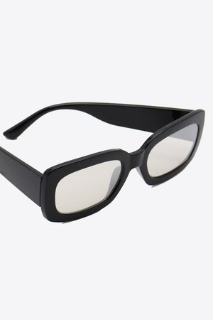 Black acetate rectangular sunglasses with a bold, casual style.