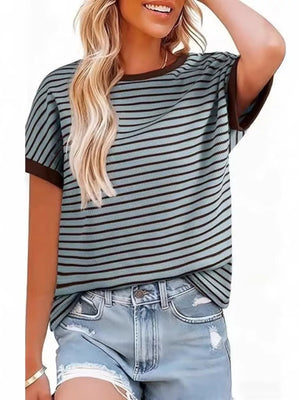 Classic Striped Crew Neck T-shirt in Dark Gray, view 12