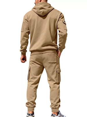 Men's Plus Size Casual Zip-up Hoodie And Cargo Pants Set in Dark Gray, model styling view