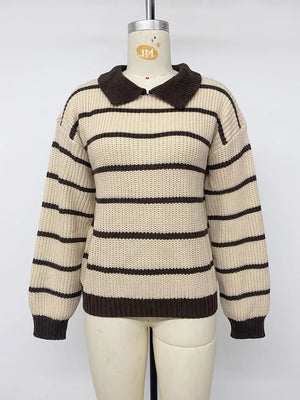 Striped Knit Polo Sweater in Tan, view 11