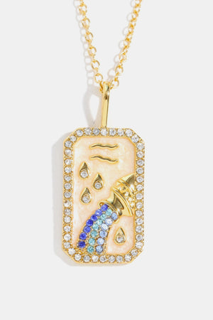 14K gold-plated Aquarius zodiac sign crystal pendant necklace with rhinestones