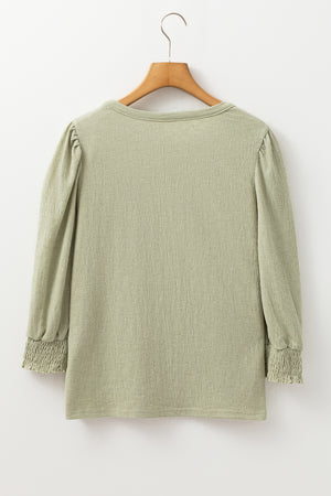 Sage textured puff sleeve blouse with elastic cuffs