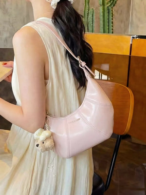 Pu Leather Shoulder Bag in Pink, side view