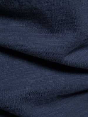 Navy slub cotton crewneck tee with textured fabric detail