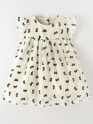 Children's Bow Print Flutter Sleeve Dress, side view
