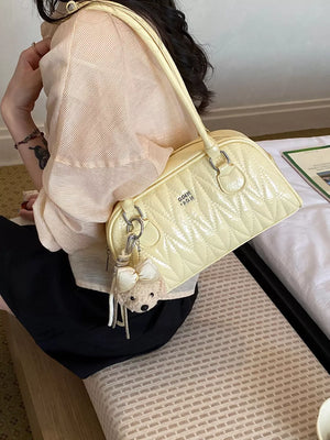 Quilted Zip Shoulder Bag in Yellow, model styling view