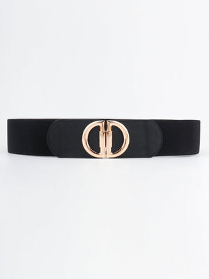 Black elastic belt with double D gold buckle