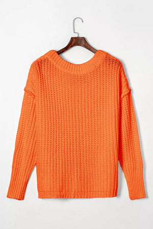 Chunky Knit Dropped Shoulder Sweater in Orange, back view
