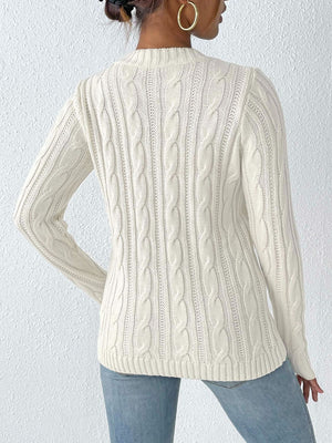 White cable knit sweater with embroidered heart detail