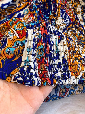Chic cami with colorful paisley print and smocked bodice detail