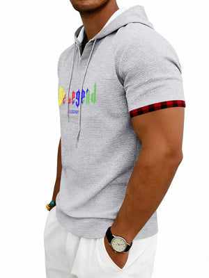 Men's Full Size Letter Graphic Short Sleeve Hooded Top in Royal Blue, product detail