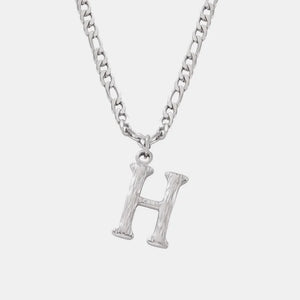 Textured initial H pendant necklace with stainless steel curb chain