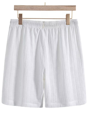 Men's Textured Drawstring Shorts in White, side view