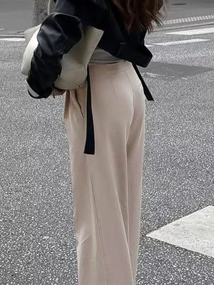 Wide-leg Pants With Drawstring Waist in Khaki, model styling view