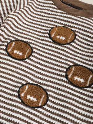 Baby set with brown and white stripes and football appliques.