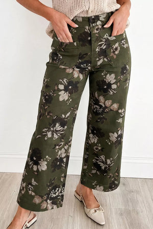 Vintage Floral Print High Waist Wide Leg Jeans, fit detail