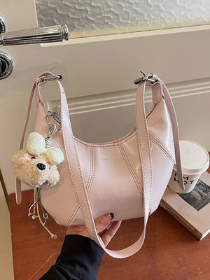 Pu Leather Shoulder Bag in Pink, fabric detail