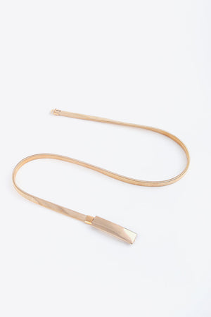 Slimline gold-tone metal mesh belt with rectangular buckle detail