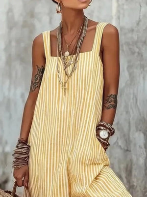 Full Size Striped Wide-leg Jumpsuit Plus Size, fabric detail