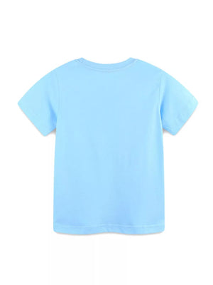 Light blue cotton t-shirt with short sleeves and a crew neck.