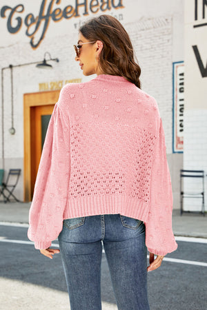 Pink acrylic bubble sleeve cropped cardigan with textured detail