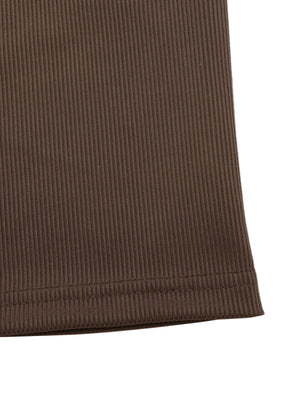 Brown ribbed halter neck wide-leg romper detail with stitched hem