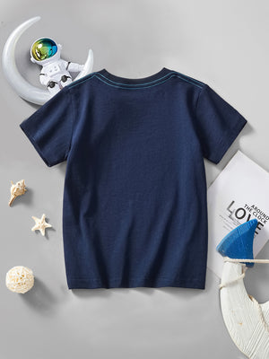 Navy cotton crew neck t-shirt with double-stitched neckline detail