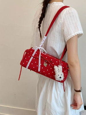 Polka Dot Shoulder Bag in Red, front view