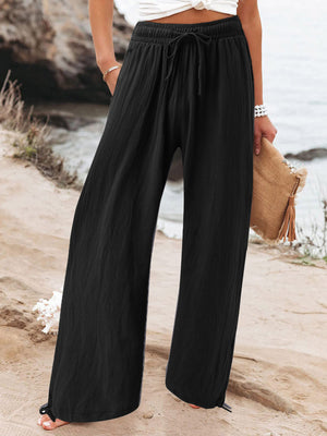 Full Size Drawstring Wide Leg Pants Plus Size in Fuchsia, side view