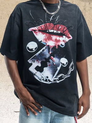Men's Graphic Short Sleeve T-shirt in Red, model styling view