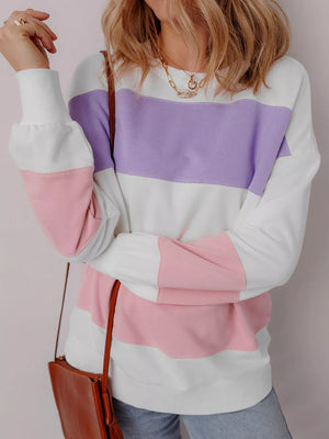 Colorblock Patchwork Drop Shoulder Sweatshirt in Multicolor, fabric detail