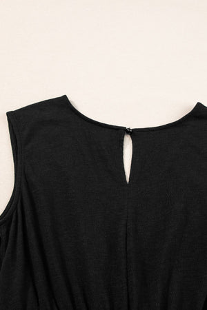 Black textured ribbed jumpsuit with keyhole neckline detail