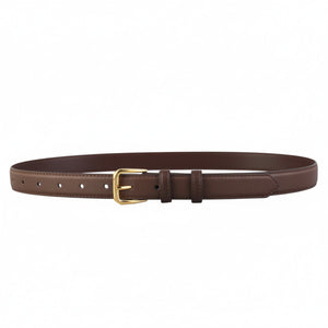 Brown cowhide leather belt with gold buckle and adjustable holes