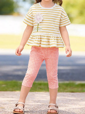Charming ruffled cotton baby top and capri set, casual comfortable.