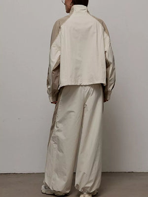 Color Block Zip Up Outerwear And Pants Set in Grey, fit detail