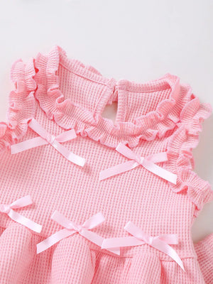 Children's Bow Waffle Knit Top And Pants Set, close-up detail