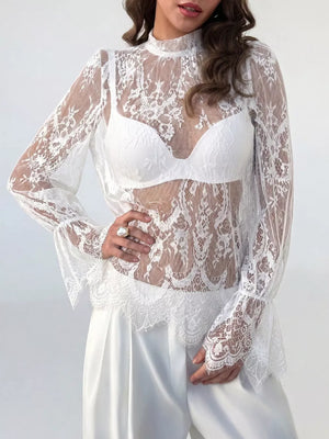 Lace Flounce Sleeve Top in Black, fabric detail