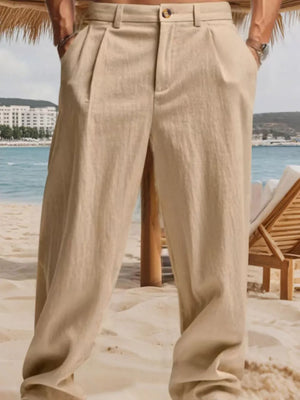 Khaki relaxed fit sweatpants with pleats and a relaxed leg.