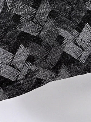 Men's Geometric Patterned Denim Jacket in Black, back view