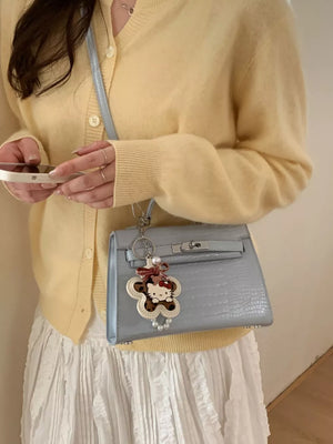Croc-embossed Top-handle Crossbody Bag in Blue, side view