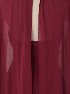 Ruched Halter Neck Cape Maxi Dress in Red, view 14