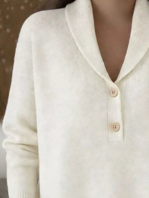 Button Detail Long Sleeve Sweater in Navy Blue, fabric detail