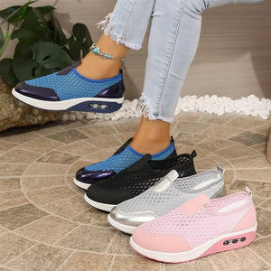 Round Toe Mesh Sneakers in Pink, front view