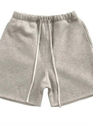 Gray jogger shorts with drawstring and elastic waist