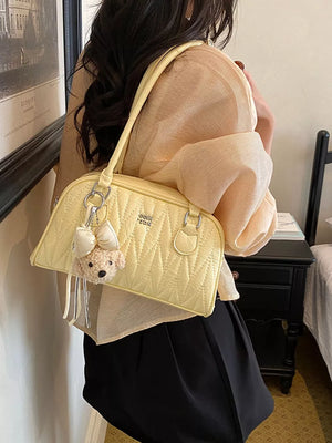 Quilted Zip Shoulder Bag in Yellow, front view