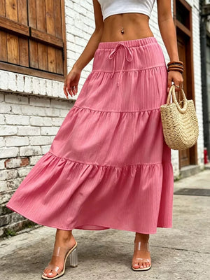 Maxi Ruched Skirt in Brown, fabric detail